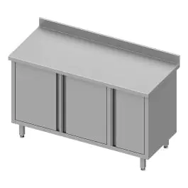 Gesloten RVS Werktafel - Draaideuren - Kast Rechts - Opstaande Rand 10 CM