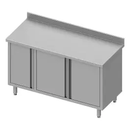 Gesloten RVS Werktafel - Draaideuren - Kast Links - Opstaande Rand 10 CM