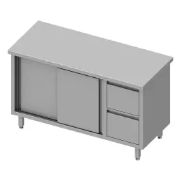 Gesloten RVS Werktafel - Schuifdeuren - 2 Lades Rechts
