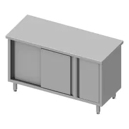 Gesloten RVS Werktafel - Schuifdeuren - Kast Links - Opstaande Rand 10 CM