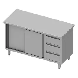 Gesloten RVS Werktafel - Schuifdeuren - 3 Lades Rechts