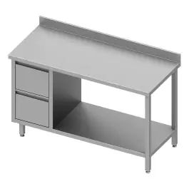 RVS Werktafel - Met Onderschap - Opstaande Rand 10 CM - 2 Lades Links
