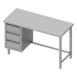 RVS Werktafel - Zonder Onderschap - 3 Lades Links