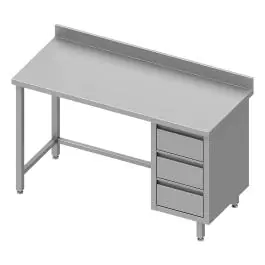 RVS Werktafel - Zonder Onderschap - Opstaande Rand 10 CM - 3 Lades Rechts