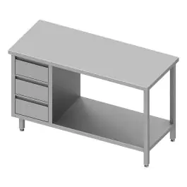 RVS Werktafel - Met Onderschap - 3 Lades Links