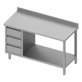 RVS Werktafel - Met Onderschap - Opstaande Rand 10 CM - 3 Lades Links