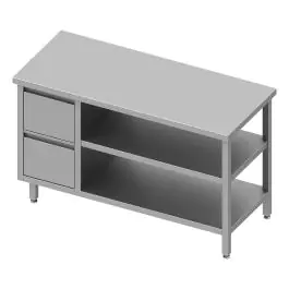 RVS Werktafel - Dubbel Onderschap - 2 Lades Links