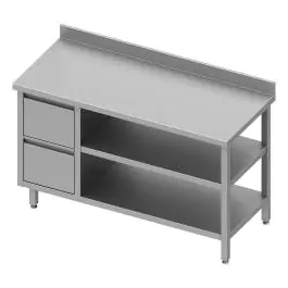 RVS Werktafel - Dubbel Onderschap - Opstaande Rand 10 CM - 2 Lades Links