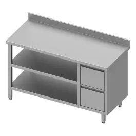RVS Werktafel - Dubbel Onderschap - Opstaande Rand 10 CM - 2 Lades Rechts
