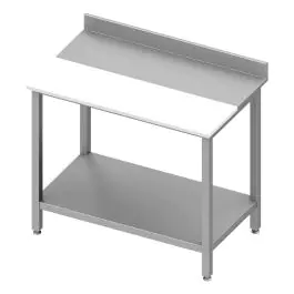 RVS Werktafel - Half Polyethyleen Blad - Wit - Met Onderschap - Opstaande Rand 10 CM
