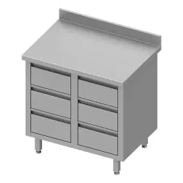 Gesloten RVS Werktafel - 6 Lades - Opstaande Rand 10 CM