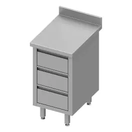 Gesloten RVS Werktafel - 3 Lades - Opstaande Rand 10 CM