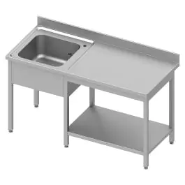 RVS Cheftafel - 1 Spoelbak Links - Met Onderschap - Opstaande Rand 4 CM
