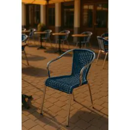 Terrasstoel Cannet - Stapelbaar - Armleuning - Gevlocht Riet - Blauw - Aluminium - G-Line