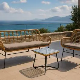 Terras Bijzettafel Janeiro - Glazen blad - Naturel - Rattan - G-Line