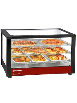 Warmhoudvitrine - 3 Niveaus - H 48 x 78 x 49 CM - Zwart - Diamond - HSD3-B2