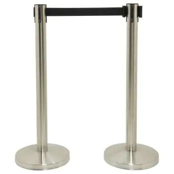 Afzetpaal - 2 Stuks - Met Voet - Trekband - Zilver - RVS - Securit