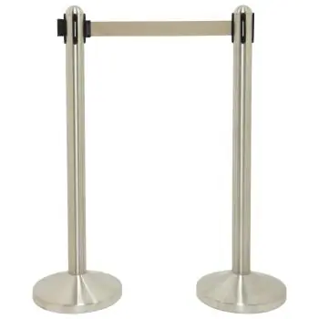 Afzetpaal - Grijs Trekband - Uittrekbaar - Met Voet - Zilver - RVS - H 100 CM - Securit