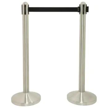 Afzetpaal - Zwart Trekband - Uittrekbaar - Met Voet - Zilver - RVS - H 100 CM - Securit