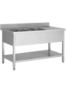 RVS Horeca Spoeltafel - 2 Bakken Links - Met Onderschap - Demontabel - G-Line