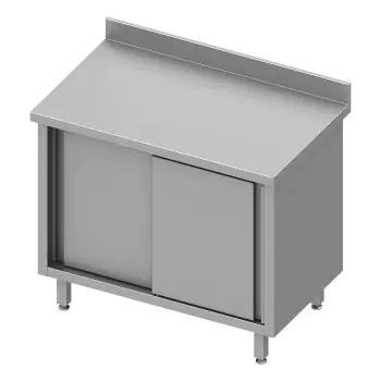 Gesloten RVS Werktafel - Schuifdeuren - Opstaande Rand 10 CM - G-Line