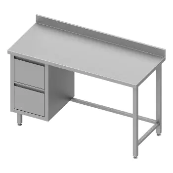 RVS Werktafel - Zonder Onderschap - Opstaande Rand 10 CM - 2 Lades Links - G-Line