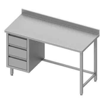 RVS Werktafel - Zonder Onderschap - Opstaande Rand 10 CM - 3 Lades Links - G-Line