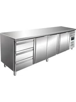 Koelwerkbank - 3-Deurs - Digitale Temperatuurregeling - RVS - 616 Liter - 230V - H 89 x B 223 x D 70 CM - Saro - 323-10722