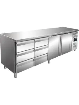 Koelwerkbank - 2-Deurs - Digitale Temperatuurregeling - RVS - 616 Liter - 230V - H 89 x B 223 x D 70 CM - Saro - 323-10725