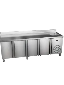 Koelwerkbank - 4-Deurs - Spoelbak - Opstaande Rand - 285 Liter - 230V - H 85 x B 224 x D 70 CM - G-Line
