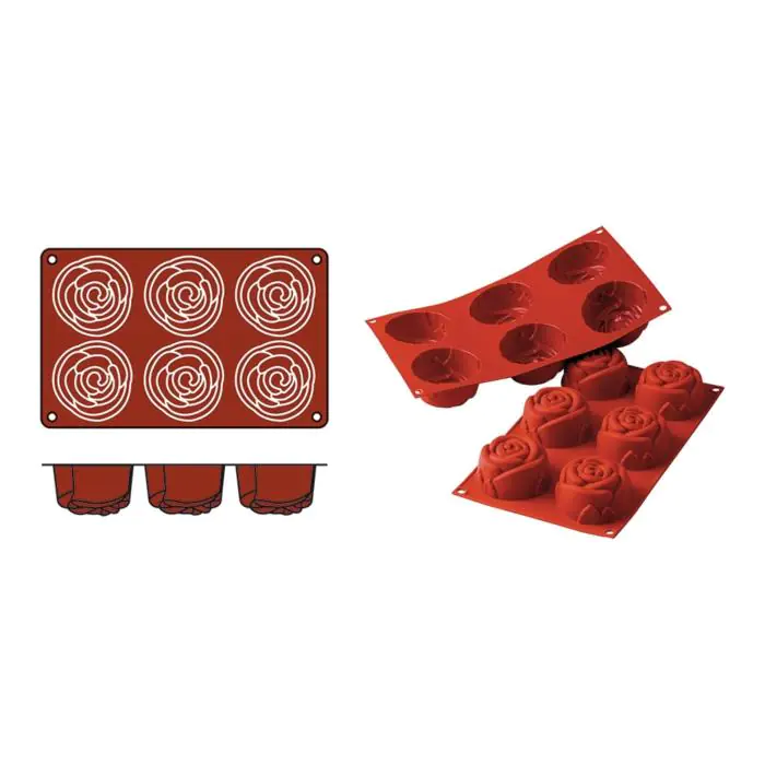 Bakmat Rose - 0.26 KG - Silicoon - Rood - 0.115 Liter - -60°C / +230°C - Silikomart - 070075 070075 €8.95 Bakmatten