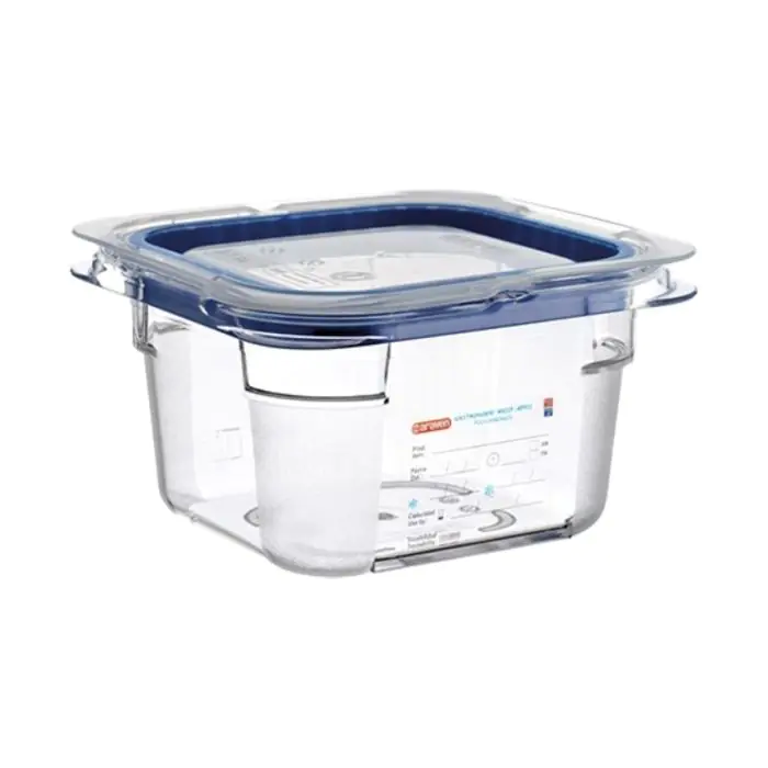 Voedseldoos - 1/6 GN - 1.25 Liter - H 10 x 17.6 x 16.2 CM - Polycarbonaat - Transparant - -40°C / +99°C - Met Siliconen Afdichtrand - Araven - 962463 E962463 €13.00 Voedselbakken