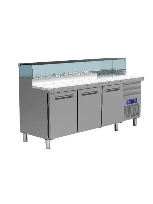 Pizzeria Koeltafel - 3 deuren - 3 neutrale laden - Profi Line - Diamond - MR-MAXIPIZZA/CP MR-MAXIPIZZA/CP €3,075.60 Pizzawerkbanken