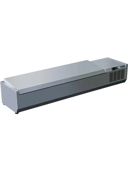 Koelvitrine - 6x 1/3 GN - Deksel - Digitale Temperatuurregeling - RVS - 230V - H 28 x B 150 x D 39.5 CM - Saro - 323-3142 323-3142 €439.00 Vitrine met rvs deksel