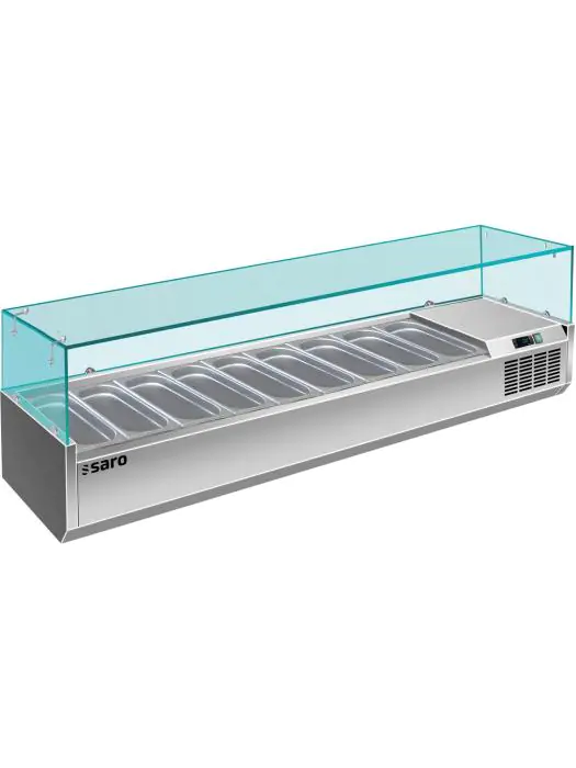 Opzet Koelvitrine - 9x 1/3 GN - Digitale Temperatuurregeling - RVS - 230V - H 43.5 x B 200 x D 39.5 CM - Saro - 323-1045 323-1045 €535.00 Vitrine met glas