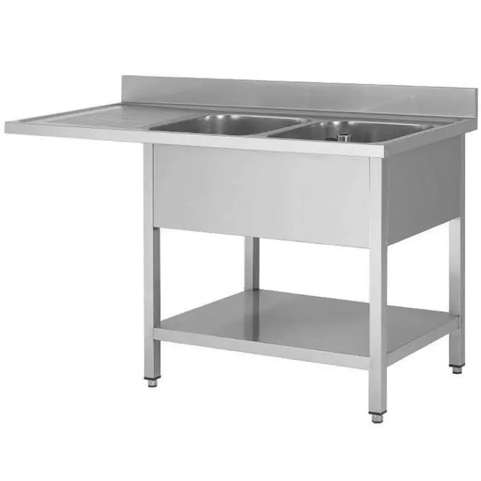 RVS Horeca Spoeltafel Voor Vaatwasser - 2 Bakken Rechts - Met Onderschap - Demontabel - G-Line RVS-M-00170 €399.00 RVS spoeltafels