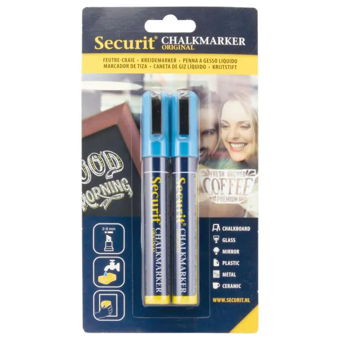 Krijtstift - Blister - 2 Stuks - 2-6 MM - Blauw - 1-2 MM - Securit BL-SMA510-BU €7.45 Krijtborden