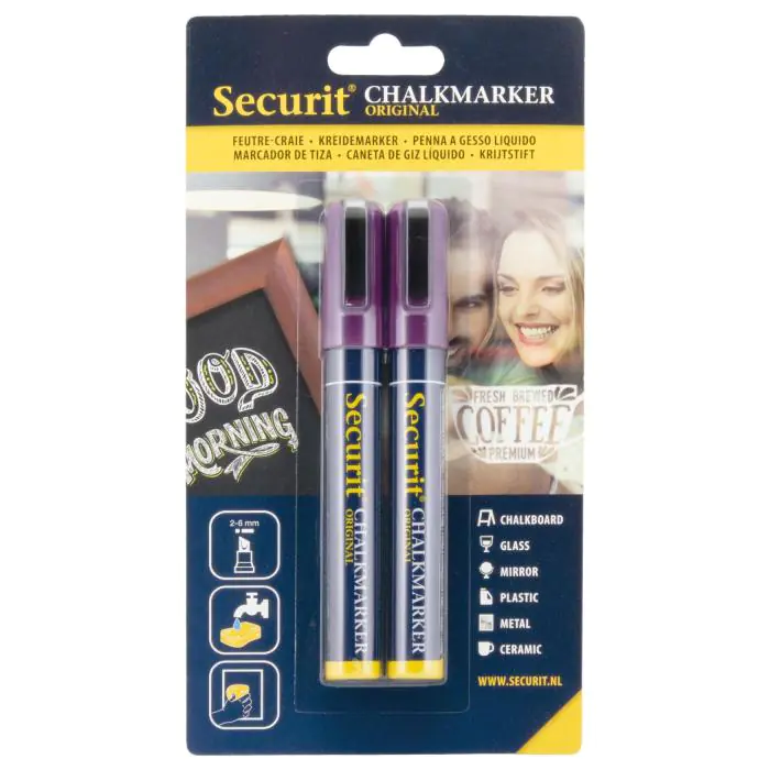 Krijtstift Blister - 2 Stuks - Paars - 2-6 MM - Securit BL-SMA510-VT €7.45 Krijtborden