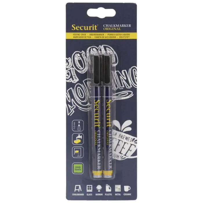 Krijtstift - Blister - 2 Stuks - Zwart - 1-2 MM - Securit BL-SMA100-V2-BL €5.49 Krijtborden