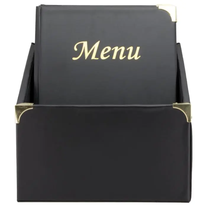 Menubox Basic - 10 Stuks - A4 - Gouden Randen - Zwart - Kunststof - Securit MC-BOX-BRA4-BL €87.95 Menukaarten