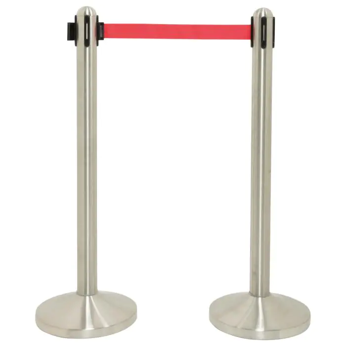 Afzetpaal - Rood Trekband - Uittrekbaar - Met Voet - Zilver - RVS - Securit RS-RT-RVS-RD-SET €114.95 Sierkoord en afzetpalen
