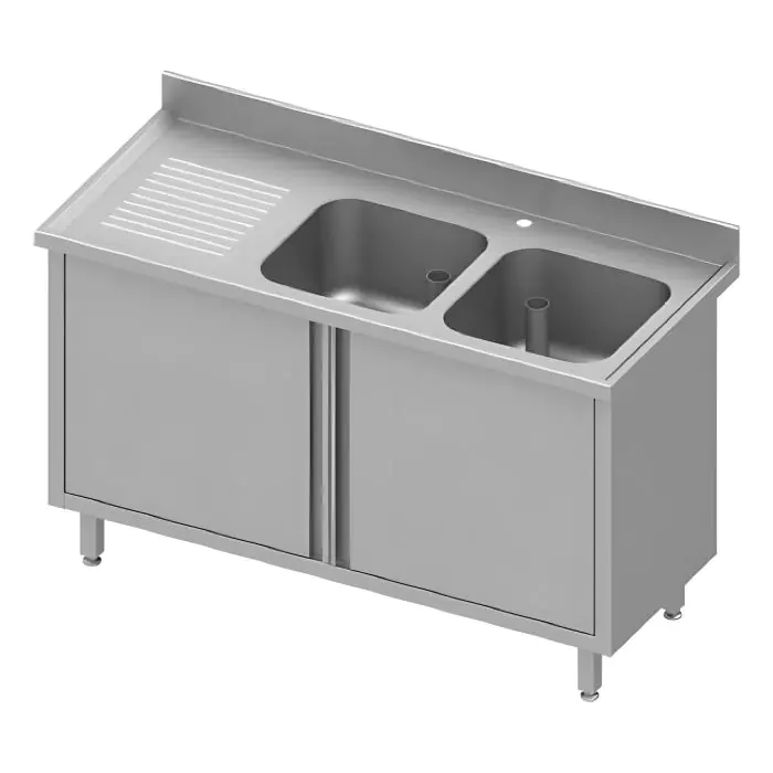 Gesloten RVS Spoeltafel - Draaideuren - 2 Spoelbakken Rechts - G-Line RVS-M-00197 €1,067.00 RVS spoeltafels