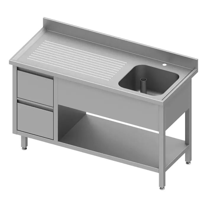 RVS Horeca Spoeltafel - 1 Bak Rechts - Met Onderschap - 2 Lades Links - G-Line RVS-M-00262 €999.00 RVS spoeltafels