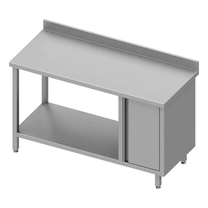 RVS Werktafel - Met Onderschap - Opstaande Rand 10 CM - Kast Rechts - G-Line RVS-M-00325 €785.00 RVS werktafel