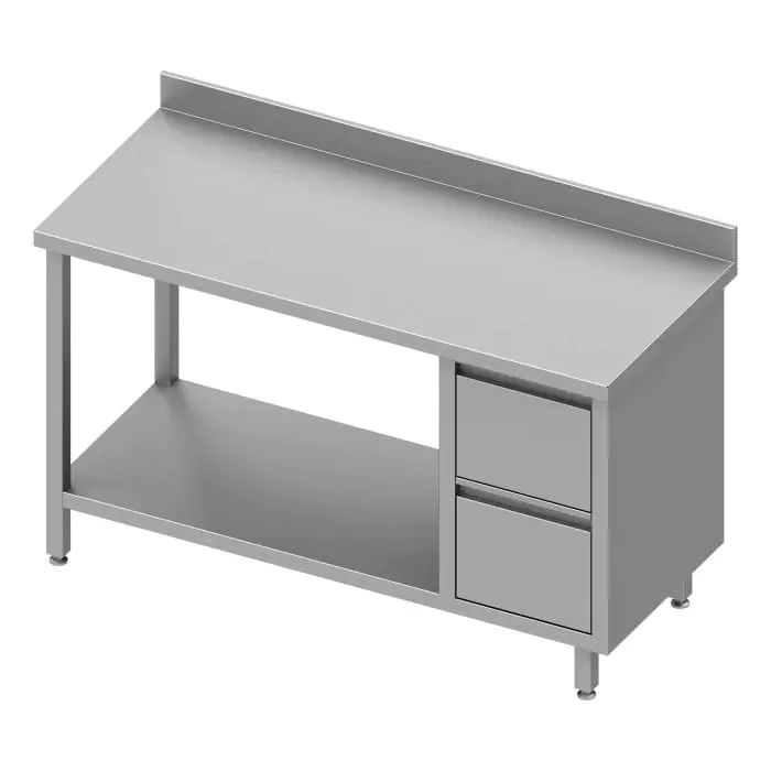 RVS Werktafel - Met Onderschap - Opstaande Rand 10 CM - 2 Lades Rechts - G-Line RVS-M-00321 €902.00 RVS werktafel
