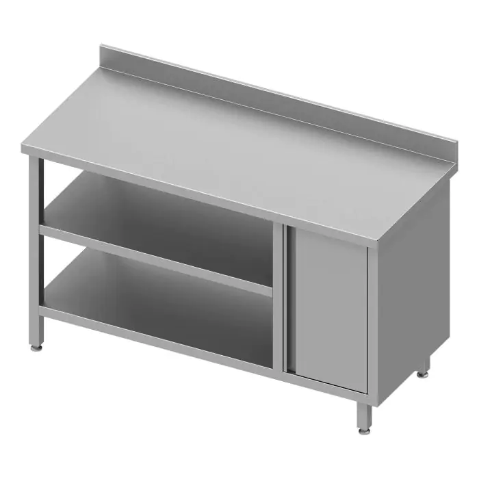 RVS Werktafel - Dubbel Onderschap - Opstaande Rand 10 CM - Kast Rechts - G-Line RVS-M-00311 €1,043.00 RVS werktafel