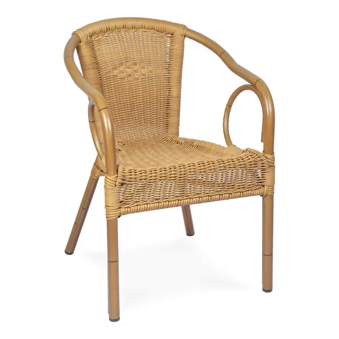 Terrasstoel Corino - Stapelbaar - Armleuning - Gevlocht Riet - Naturel - Aluminium - G-Line HW-00069 €49.95 Terrasstoelen