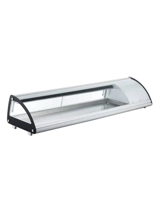 Vitrine - 1/3 GN - Gebogen Ruit - 103 Liter - RVS - 230V - H 33 x B 175 x D 45 CM - G-Line HW-058049 €599.00 Sushi vitrine
