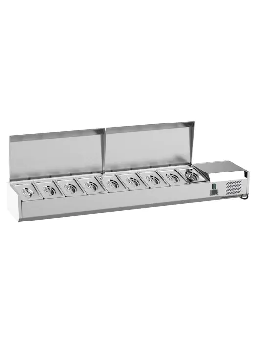 Gekoelde Opzetvitrine - 9 x 1/3 GN - RVS Opzet - 230V - B 200 CM - G-Line 26304 €409.00 Vitrine met rvs deksel