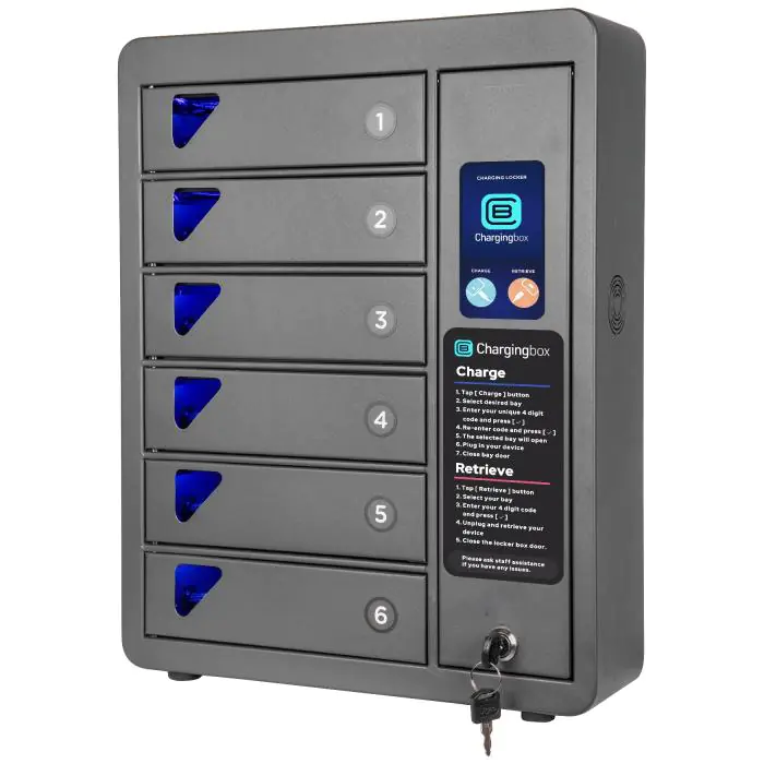 Oplaadlocker - Oplaadkast Smartphones - 6 vakken - Zwart - Snellader - Snelladen beschikbaar - Chargingbox CB-157367 €699.00 Oplaadstations
